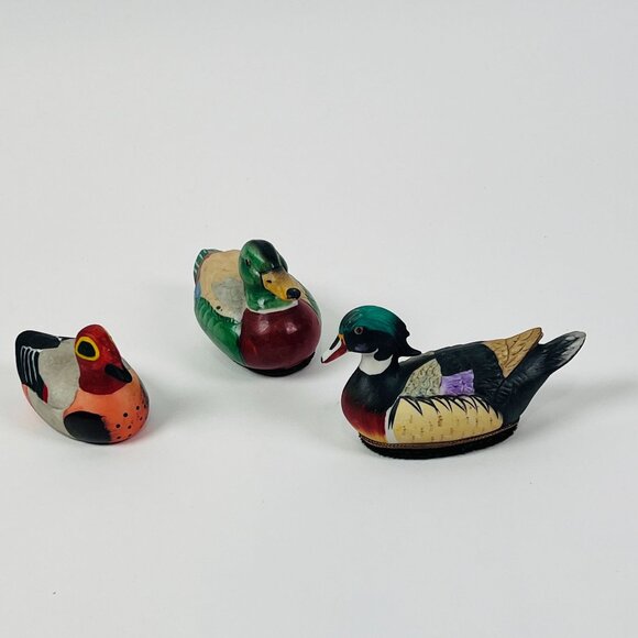 Set of 3 Ceramic Duck Figurines Hand Painted Mallard & Teal Wildlife Shelf Decor - Picture 2 of 10